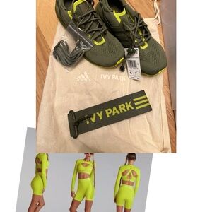 IVY PARK Adidas x Peloton Olive and Neon Yellow Sneakers with Bag NWT 2021 Rare